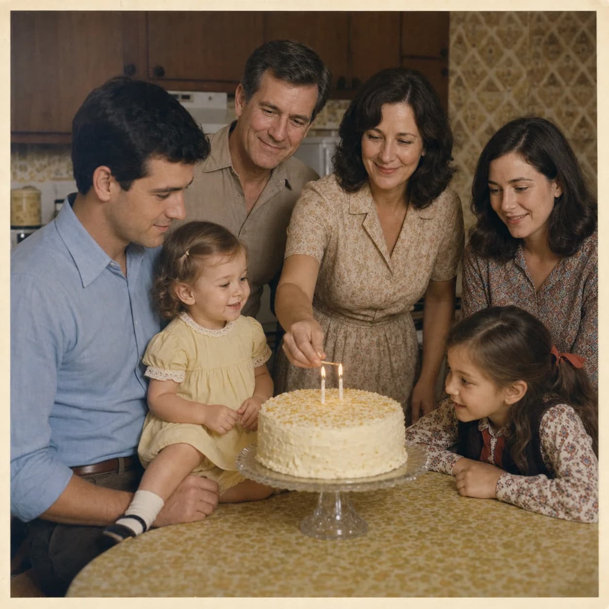 The Bennett family gathered around a birthday cake for Claire in 1977.