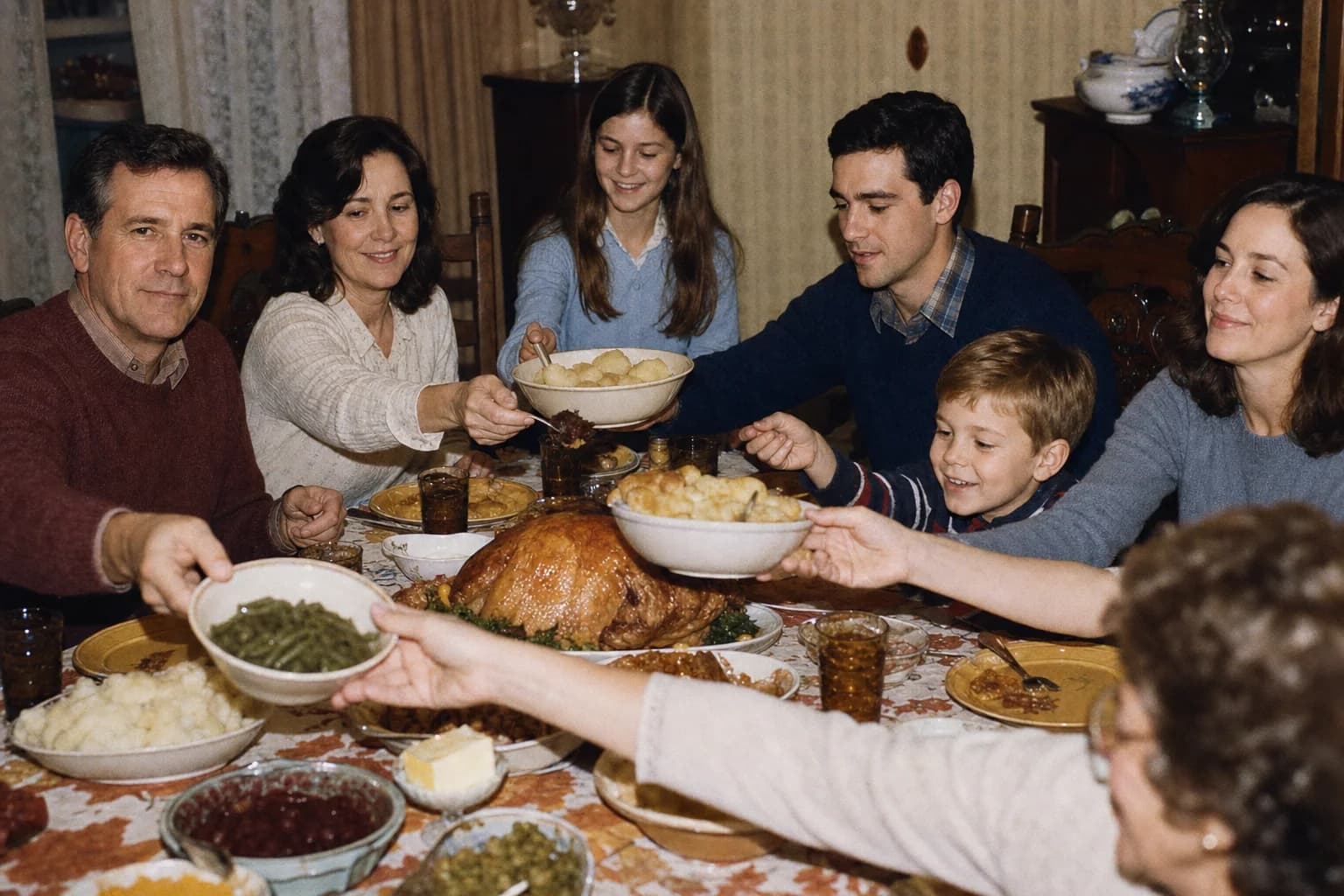 The Bennett family gathered around the Thanksgiving table in 1982.