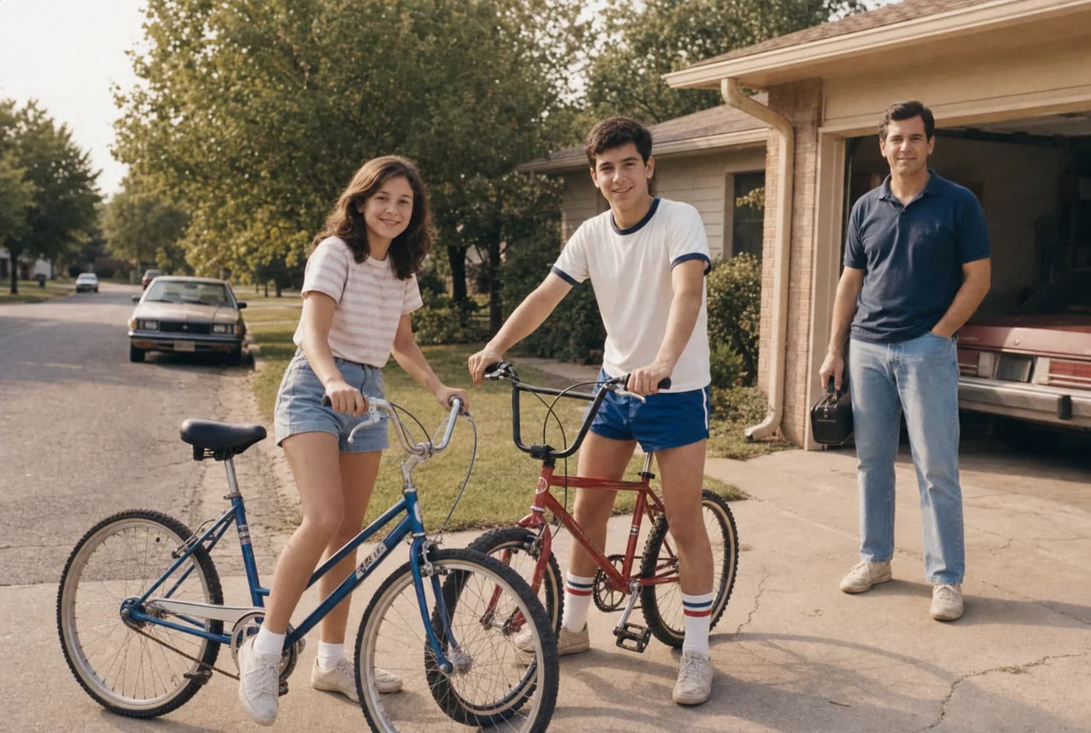 Claire and Thomas Bennett posing with their bicycles in 1985.