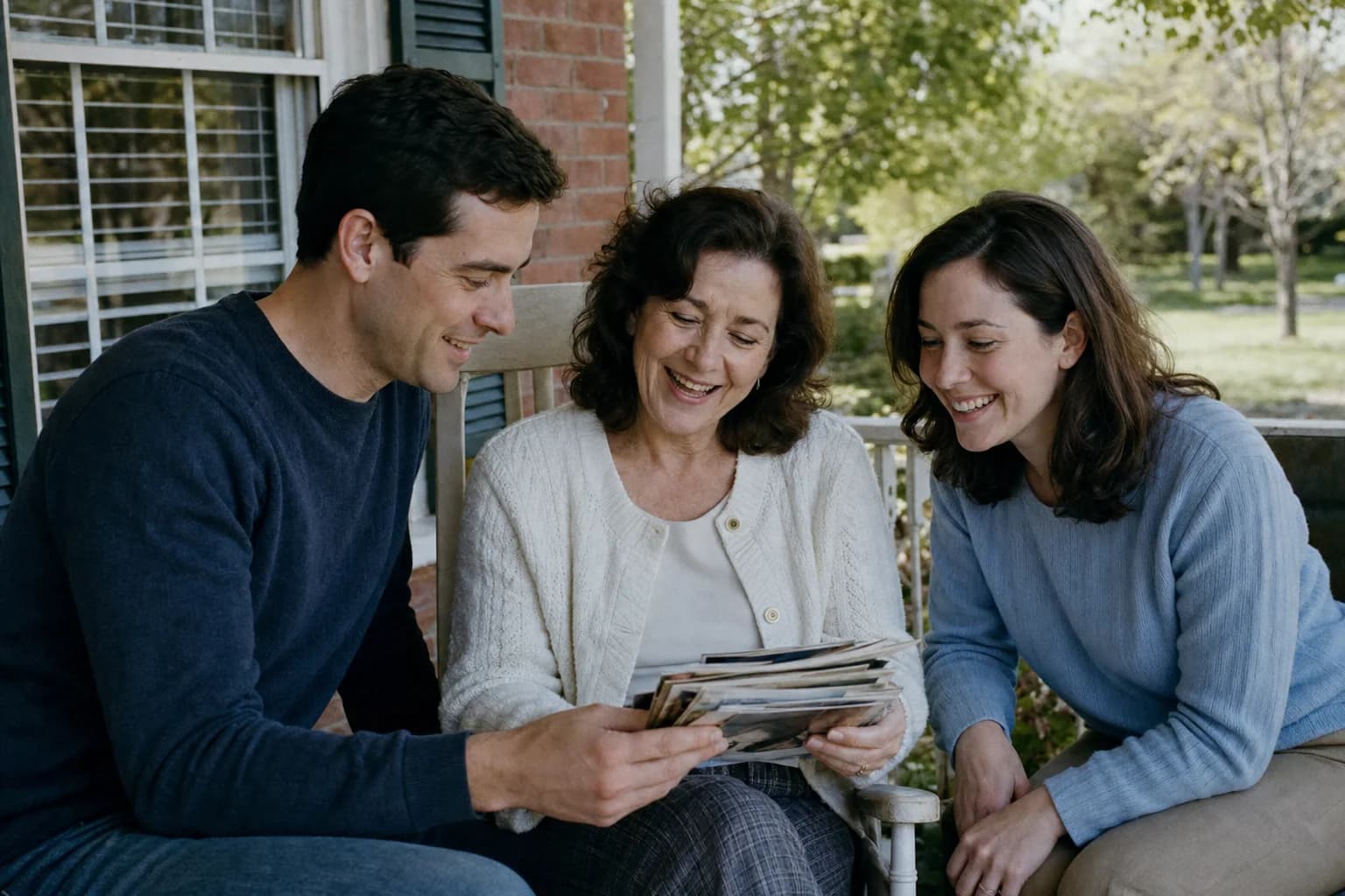 Evelyn Bennett sitting on her porch with Claire and Thomas in 2001.